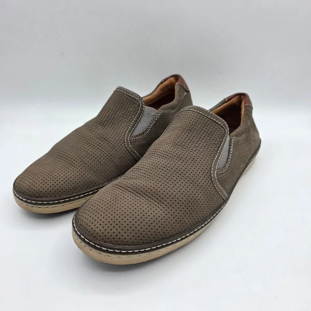 Johnston & Murphy J&M Mens 9M Taupe Perforated Leather Slip On Loafers 25-0619 - Picture 2 of 8